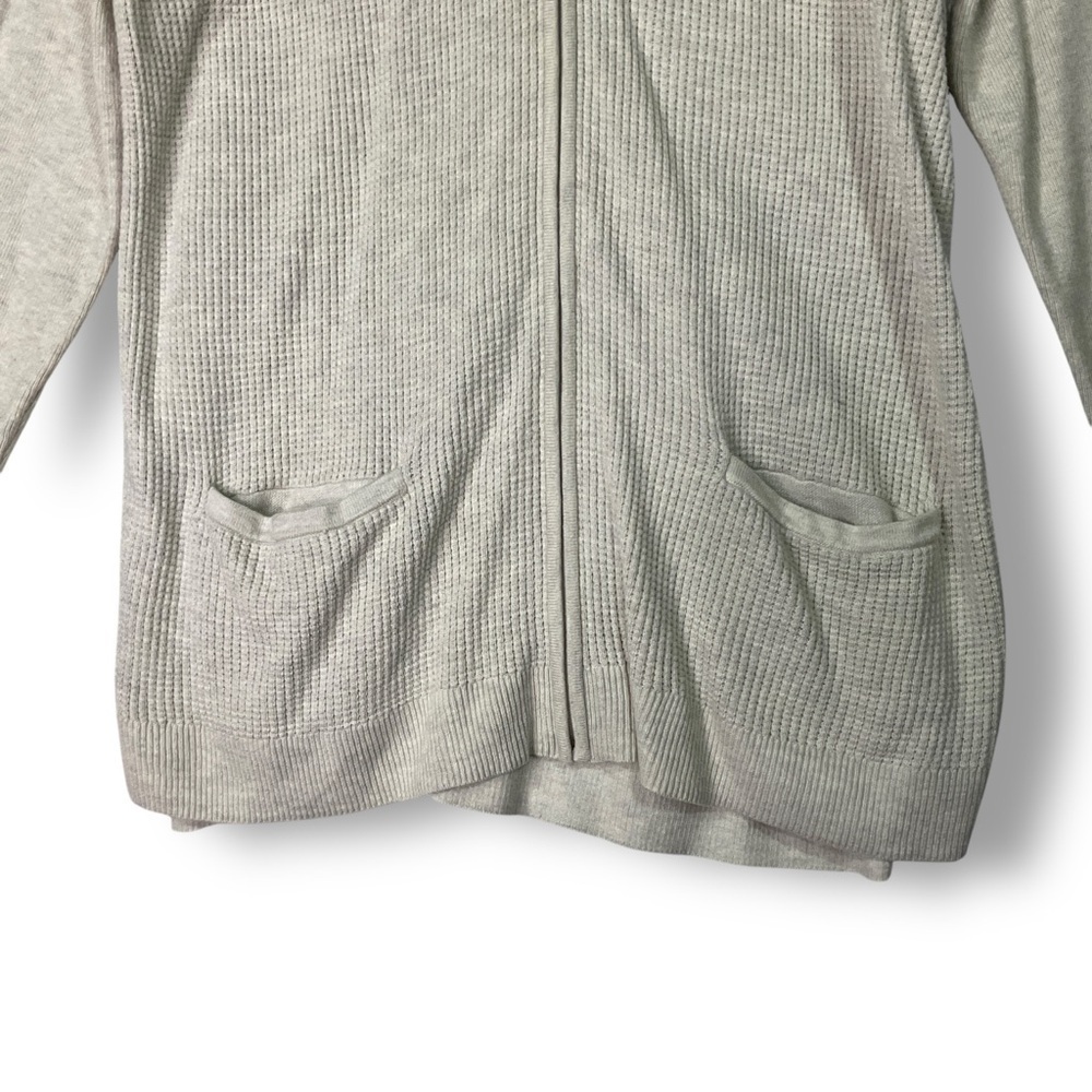 Talbots Waffle Knit Hooded Thermal Sweater 1X Full Zip Neutral Long Lightweight - Picture 3 of 11